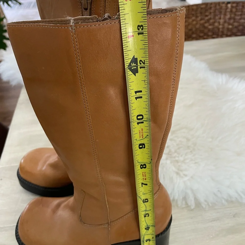 SOLD-Vintage Y2K chunky platform square toe Nine West camel leather boots - Picture 8 of 16